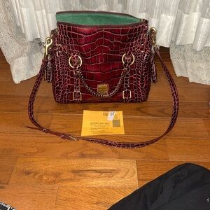 Dooney & Bourke Burgundy Croc-Embossed Shoulder Bag